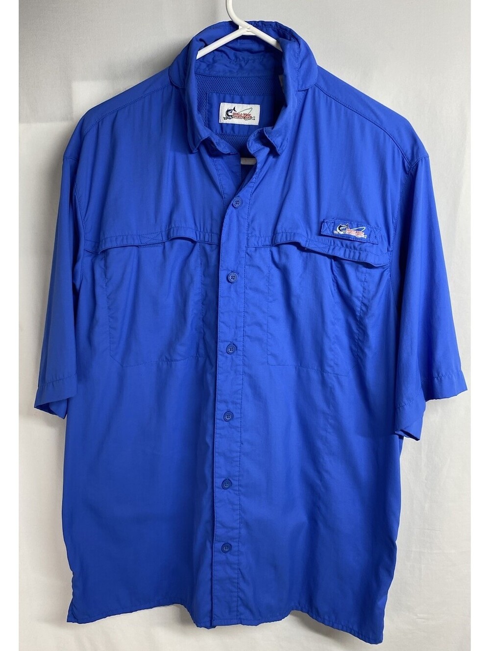 World Wide Sportsman Breathable Fishing Pockets Short Sleeve Shirt Blue Men M